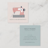 ピンクグレーの桃の裁縫機ありがとうショッピング スクエア名刺 (正面/裏面)