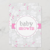 ピンクグレーの蝶の赤ちゃんシャワーの招待状 招待状 (正面/裏面)