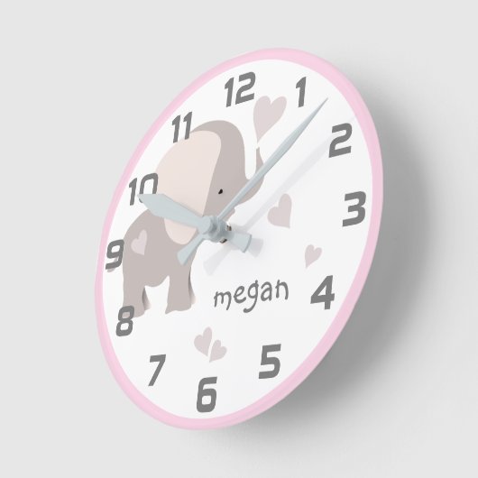 ピンクグレーエレファントハートウォール時計 ラウンド壁時計 (傾斜)