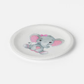 ピンクグレーエレファントプレート4ベビーシャワー、誕生日 ペーパープレート (アングル)