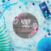 ピンクグレーエレファントプレート4ベビーシャワー、誕生日 ペーパープレート (パーティー)