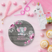 ピンクグレーエレファントプレート4ベビーシャワー、誕生日 ペーパープレート (パーティー)