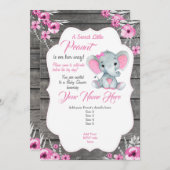 ピンクグレーエレファント招待状編集可能 招待状 (正面/裏面)