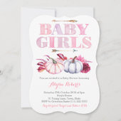 ピンクグレーカボンプキンスツインガールズベビーシャワー 招待状 (正面)