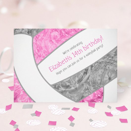 ピンクグレーガーリーバレーボール誕生日パーティー 招待状