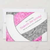 ピンクグレーガーリーバレーボール誕生日パーティー 招待状 (正面)