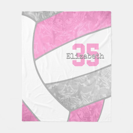 ピンクグレーガーリーバレーボールwアスリート名前をカスタムする フリースブランケット (正面)