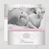 ピンクグレーガールズプリンセス誕生のお知らせ 案内状 (正面/裏面)