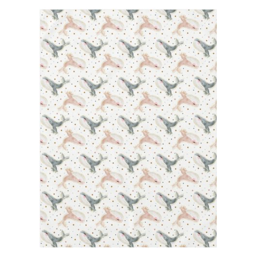 ピンクグレークジラ水玉模様ベビーシャワー誕生日 テーブルクロス (正面)