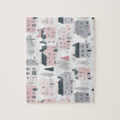 ピンクグレークリスマスハウスオンホワイト ジグソーパズル (縦)