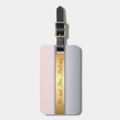 ピンクグレーグラデーションバラ金ゴールドモノグラム ラゲッジタグ (正面縦)