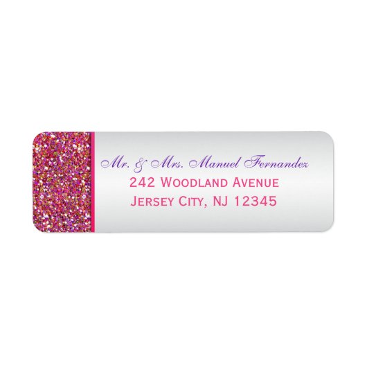 ピンクグレーグリッター雪片差出人住所ラベル ラベル (正面)