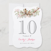 ピンクグレーグリーン愛結婚鳥のテーブル番号 招待状 (裏面)