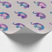 ピンクグレーグレーパープルプリンセスゾウ新生児 ラッピングペーパー (角)