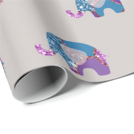 ピンクグレーグレーパープルプリンセスゾウ新生児 ラッピングペーパー