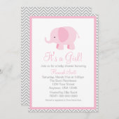 ピンクグレーシェブロンエレファントガールベビーシャワー招待状 招待状 (正面/裏面)
