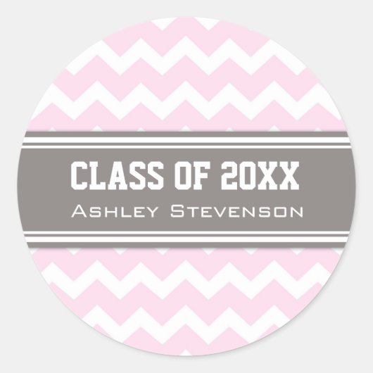 ピンクグレーシェブロンズ卒業名前をカスタムする ラウンドシール (正面)