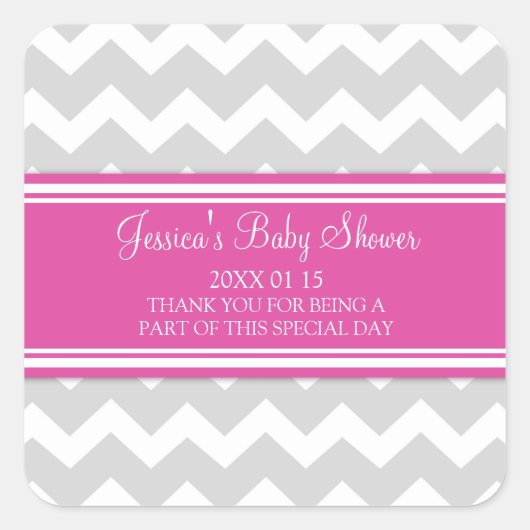 ピンクグレーシェブロン赤ちゃんシャワー好きステッカー スクエアシール (正面)