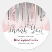 ピンクグレーシルバースノーフォレストウィンター誕生日 ラウンドシール (正面)