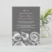 ピンクグレーシーシェルビーチ結婚式招待状 招待状 (スタンド正面)