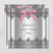 ピンクグレースウィート16誕生日パーティー 招待状 (正面/裏面)