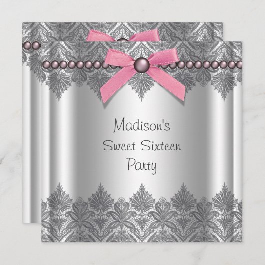 ピンクグレースウィート16誕生日パーティー 招待状 (正面/裏面)