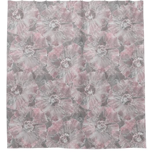 ピンクグレースタイリッシュの大きな花 シャワーカーテン (正面)