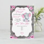 ピンクグレーゾウさん招待状 編集可能 招待状 (スタンド正面)