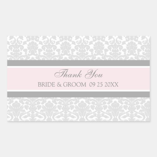 ピンクグレーダマスクサンキューユー結婚式の引き出物ラベル 長方形シール (正面)