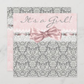 ピンクグレーダマスクピンクグレーベビーガールシャワー 招待状 (正面/裏面)