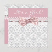 ピンクグレーダマスクピンクグレーベビーガールシャワー 招待状 (正面/裏面)