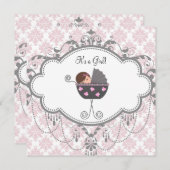 ピンクグレーダマスクベビーガールシャワー招待状 招待状 (正面/裏面)