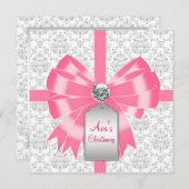 ピンクグレーダマスクベビーガールバプテスマ《キリスト教》洗礼式や命名式 招待状 (正面/裏面)