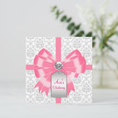 ピンクグレーダマスクベビーガールバプテスマ《キリスト教》洗礼式や命名式 招待状 (スタンド正面)