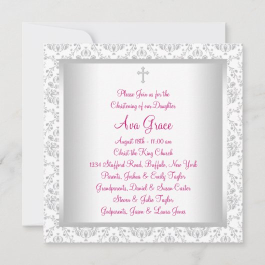 ピンクグレーダマスクベビーガールバプテスマ《キリスト教》洗礼式や命名式 招待状 (裏面)