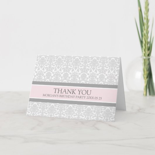 ピンクグレーダマスク誕生日パーティーサンキューカード サンキューカード (正面)