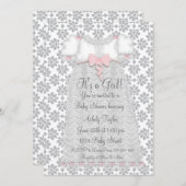 ピンクグレーダマスク赤ちゃん女の子シャワー 招待状 (正面/裏面)