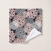 ピンクグレーダリアフローラルパターン バスタオルセット (ウォッシュタオル)