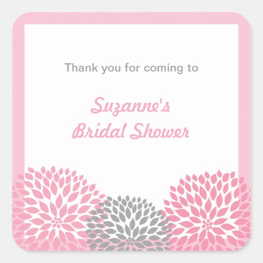ピンクグレーダリアブライダルまたはベビーシャワーメッセージカード スクエアシール (正面)