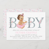 ピンクグレーツチュパールベビーガールシャワー招待状 招待状 (正面/裏面)