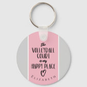 ピンクグレーハッピープレイスパーソナライズされたバレーボール キーホルダー (正面)