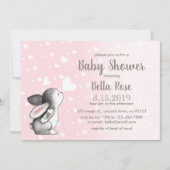 ピンクグレーハートバニーベビーシャワー招待状 招待状 (正面)