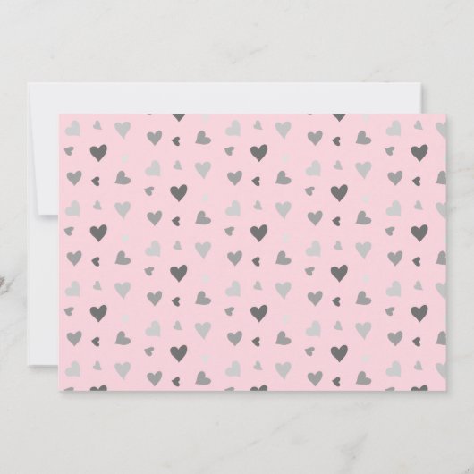 ピンクグレーハートペンギンベビーシャワー招待状 招待状 (裏面)