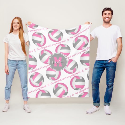 ピンクグレーバレーボールのコートは私の幸せな場所である フリースブランケット (インサイチュ)