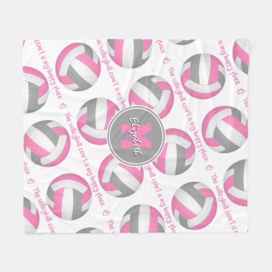 ピンクグレーバレーボールのコートは私の幸せな場所である フリースブランケット (正面(横))