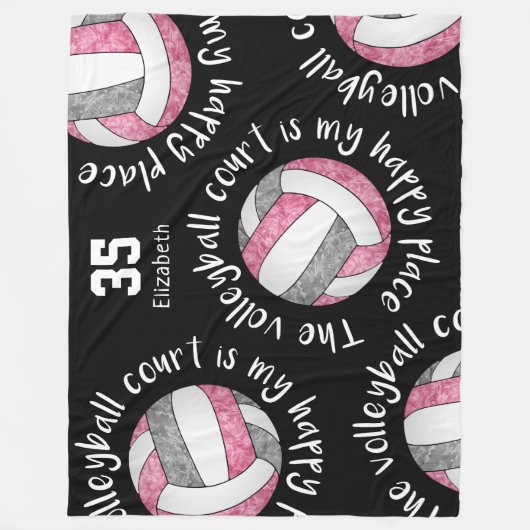 ピンクグレーバレーボールのコートは私の幸せな場所である フリースブランケット (正面)