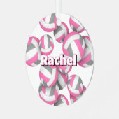 ピンクグレーバレーボールwアスリート名記念 メタルオーナメント (正面左)