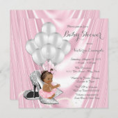 ピンクグレーパールハイヒールエスニックベビーシャワー 招待状 (正面/裏面)
