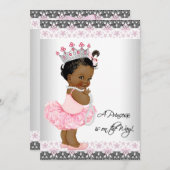 ピンクグレーパールレースエスニックベビーガールシャワー 招待状 (正面/裏面)