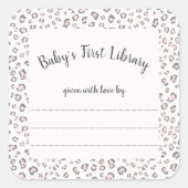 ピンクグレーヒョウのフレーム蔵書票 スクエアシール (正面)